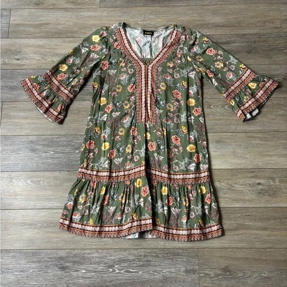 Ambria Dress Sz 4 Floral Tunic Ruffle Sleeve Cottagecore Boho Peasant Prairie - Picture 1 of 7